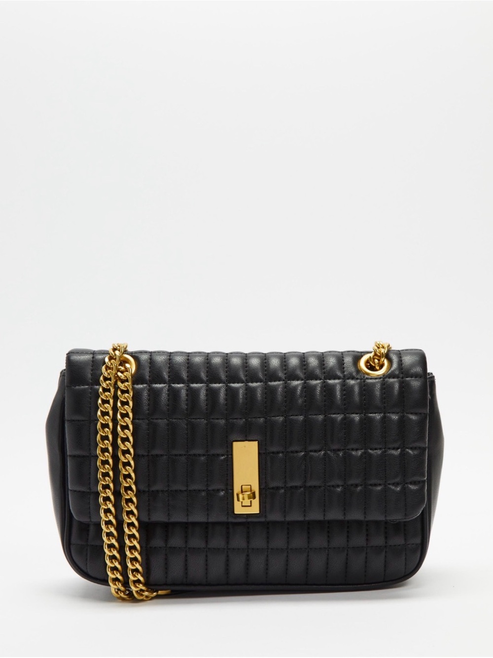 Mango levante black quilted shoulder bag with gold chain